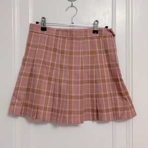Pink Plaid Pleated Mini Skirt w/ Built in Shorts